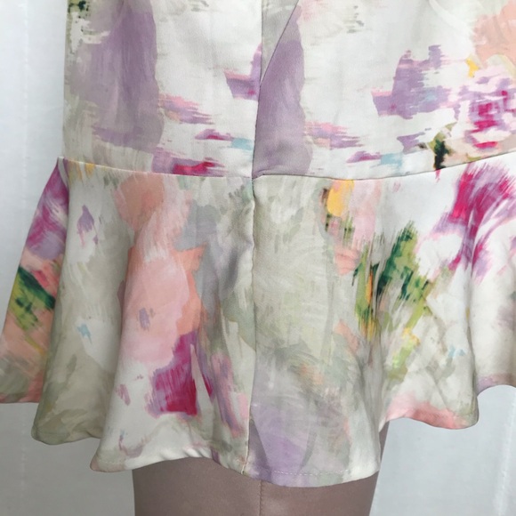 H&M Pastel Cream/Pink/Lilac Abstract Print Sleeveless Peplum Blouse/Top Size 14 - Picture 5 of 8